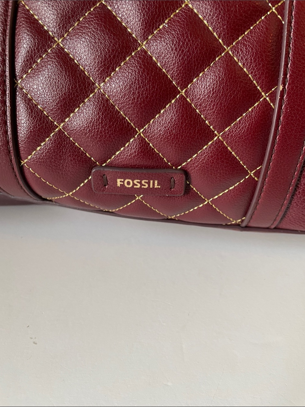 Fossil Women's Kingston Quilted Center Panel Tote Bag in Burgundy Purse - Picture 2 of 11